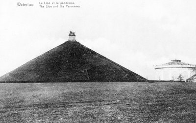 The Butte du Lion (Lions Mound) and the Panorama at Waterloo, Commemorative Postcard, c.1912 by Belgian Photographer